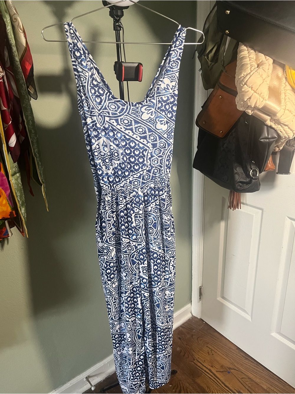 Blue & White Printed Sleeveless Jumpsuit